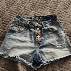 Blue Distressed Botton Up Jean Shorts